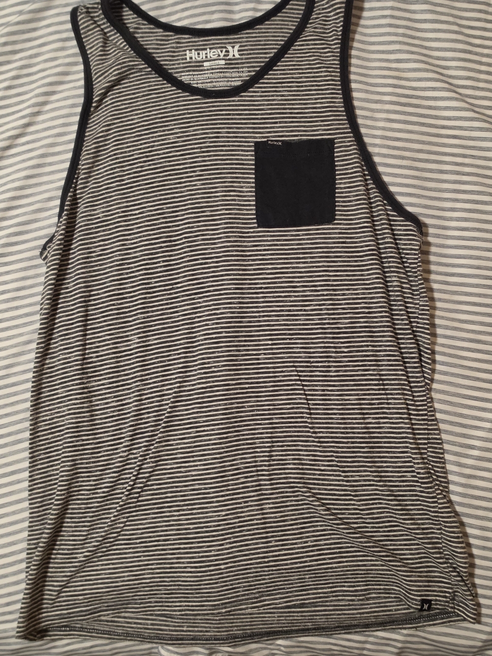 Hurley Black and White Striped Tank with Pocket